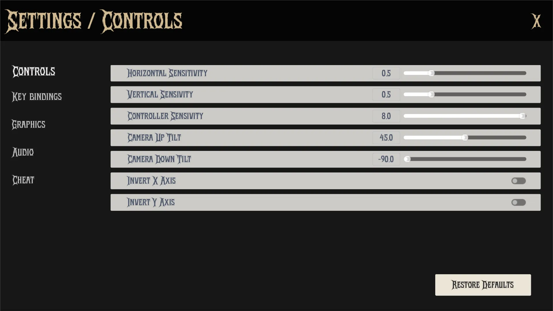 Controls Menu
