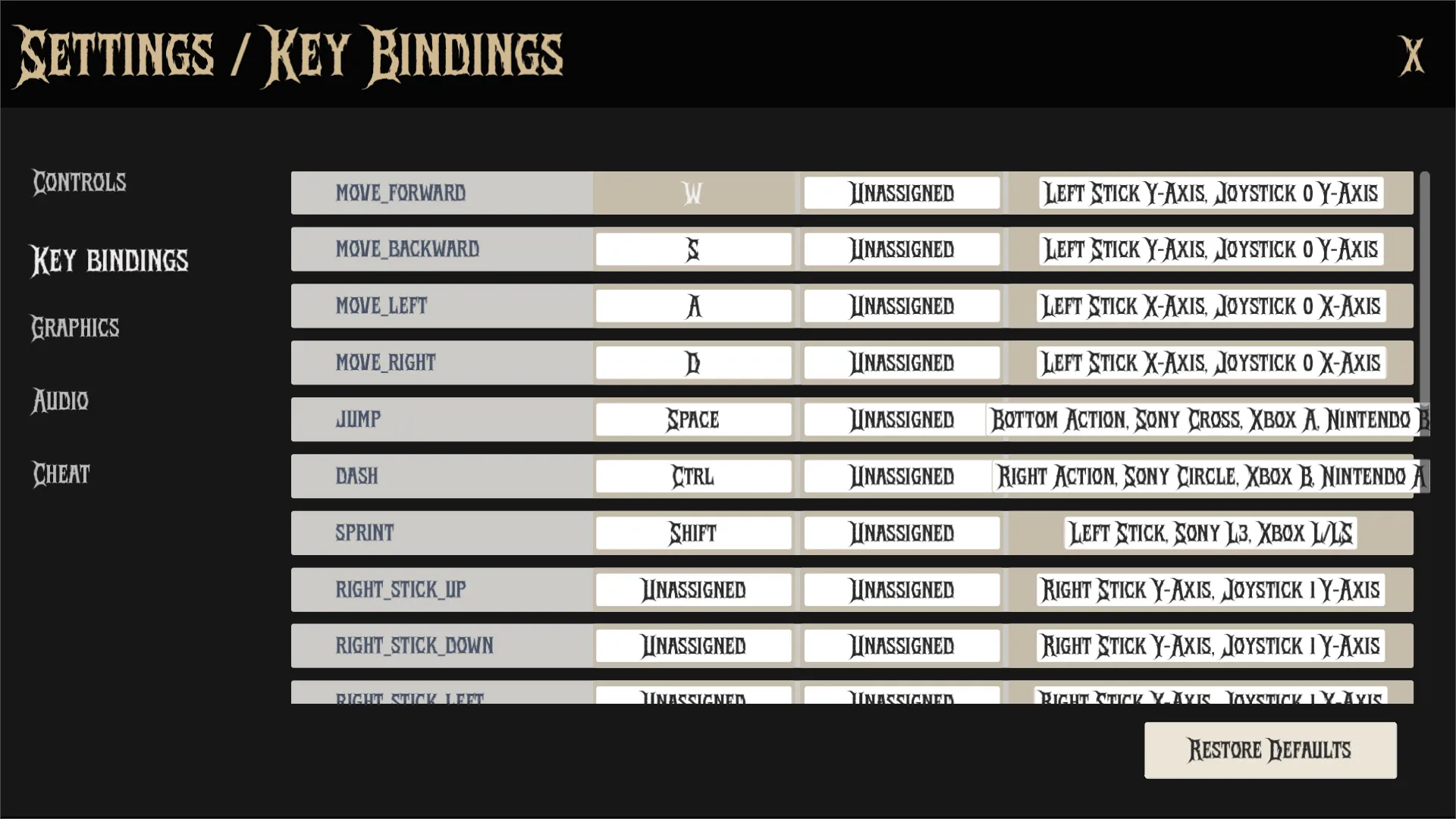 Key Bindings Menu