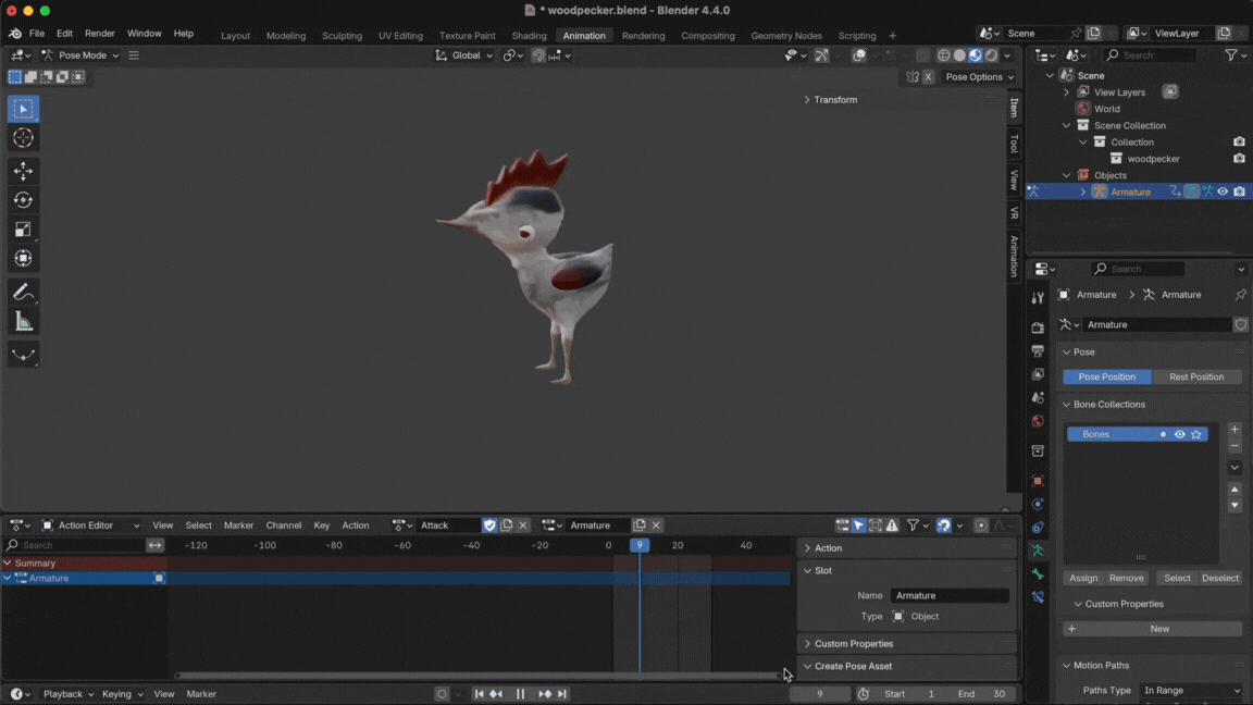 Woodpecker attack animation