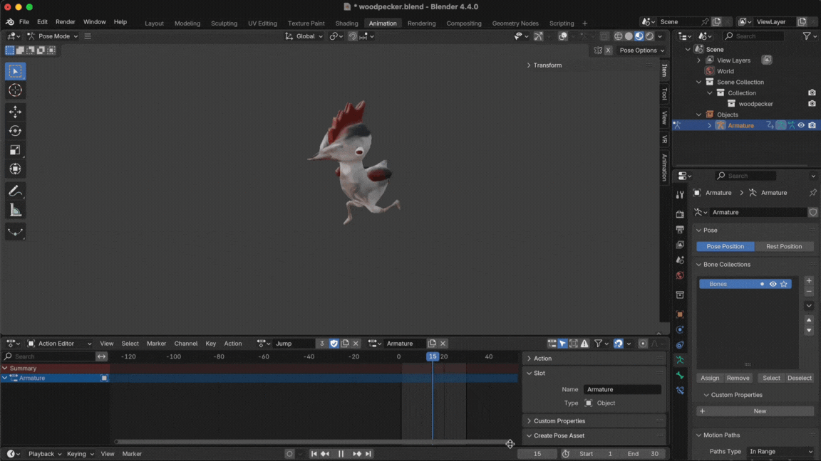 Woodpecker jump animation
