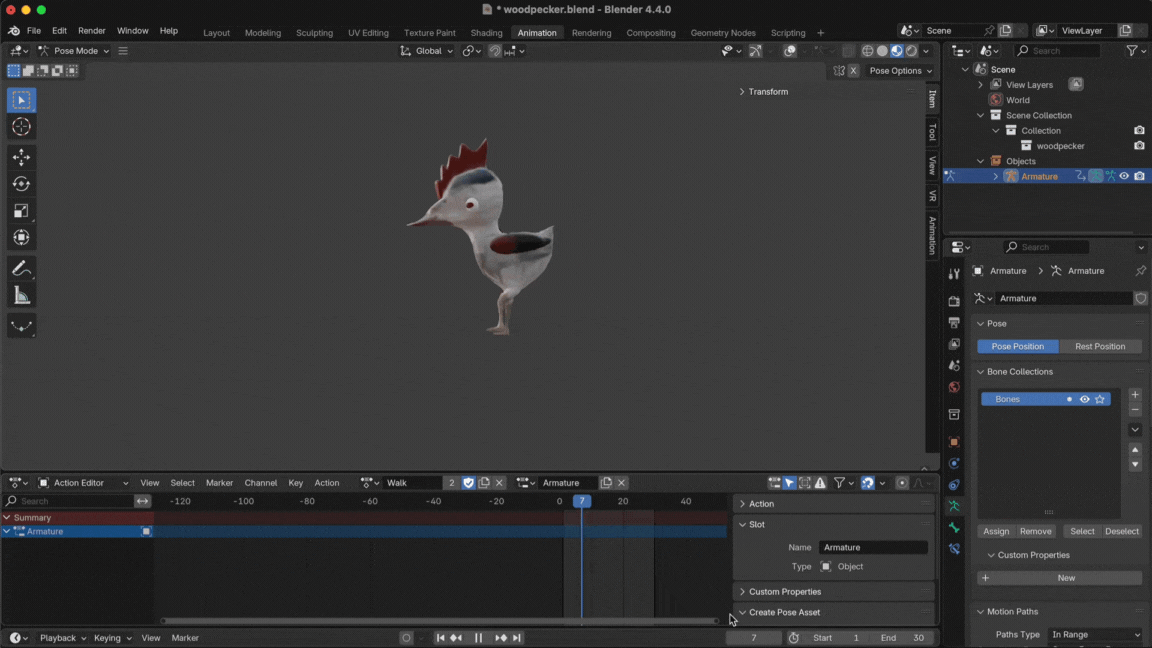Woodpecker walk animation